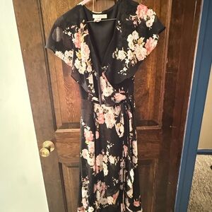 Wayf Black and Pink Floral High Low Dress